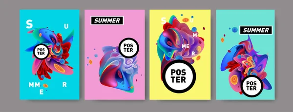 Colorful Summer Poster Design Template Liquid Fluid Background Summer — Stock Vector