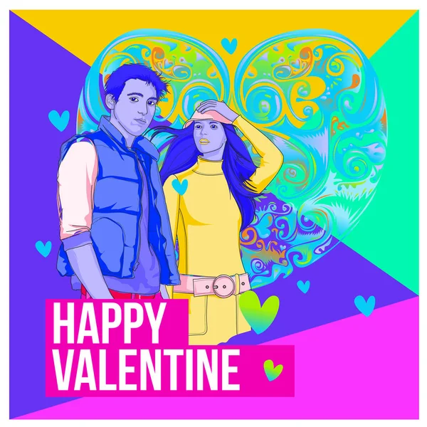 Vektör Erkek Kadın Mutlu Aile Çift Aşık Poster Sevgililer Günü Vektör Grafikler