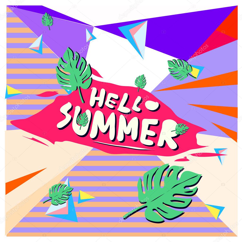 Vector colorful summer banner. Illustration tropical background for summer festival.