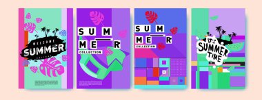 Yaz renkli poster tasarım şablonu. Yaz satış arka plan ve örnek kümesi. Yaz olay poster ve başlık sayfası için minimalist tasarım stil 