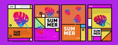 Yaz renkli poster tasarım şablonu. Yaz satış arka plan ve örnek kümesi. Yaz olay poster ve başlık sayfası için minimalist tasarım stil 
