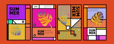 Yaz renkli poster tasarım şablonu. Yaz satış arka plan ve örnek kümesi. Yaz olay poster ve başlık sayfası için minimalist tasarım stil 