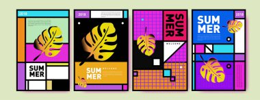 Yaz renkli poster tasarım şablonu. Yaz satış arka plan ve örnek kümesi. Yaz olay poster ve başlık sayfası için minimalist tasarım stil 