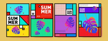 Yaz renkli poster tasarım şablonu. Yaz satış arka plan ve örnek kümesi. Yaz olay poster ve başlık sayfası için minimalist tasarım stil 