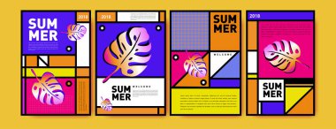 Yaz renkli poster tasarım şablonu. Yaz satış arka plan ve örnek kümesi. Yaz olay poster ve başlık sayfası için minimalist tasarım stil 