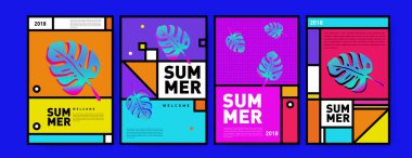 Yaz renkli poster tasarım şablonu. Yaz satış arka plan ve örnek kümesi. Yaz olay poster ve başlık sayfası için minimalist tasarım stil 