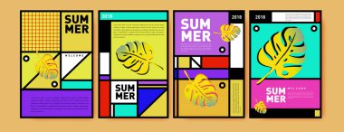Yaz renkli poster tasarım şablonu. Yaz satış arka plan ve örnek kümesi. Yaz olay poster ve başlık sayfası için minimalist tasarım stil 