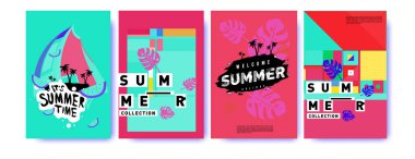 Yaz renkli poster tasarım şablonu. Yaz satış arka plan ve örnek kümesi. Yaz olay poster ve başlık sayfası için minimalist tasarım stil 