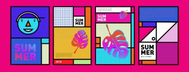Yaz renkli poster tasarım şablonu. Yaz satış arka plan ve örnek kümesi. Yaz olay poster ve başlık sayfası için minimalist tasarım stil 