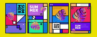 Yaz renkli poster tasarım şablonu. Yaz satış arka plan ve örnek kümesi. Yaz olay poster ve başlık sayfası için minimalist tasarım stil 