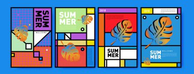 Yaz renkli poster tasarım şablonu. Yaz satış arka plan ve örnek kümesi. Yaz olay poster ve başlık sayfası için minimalist tasarım stil 