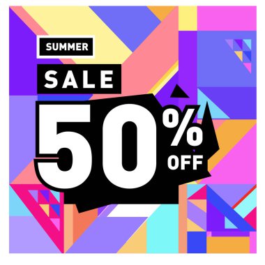 Yaz satış memphis tarzı web afiş. Moda ve seyahat poster indirim. Vektör tatil soyut renkli resimde kampanya ve promosyon.