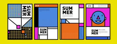 Yaz renkli poster tasarım şablonu. Yaz satış arka plan ve örnek kümesi. Yaz olay poster ve başlık sayfası için minimalist tasarım stil 