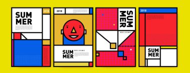 Yaz renkli poster tasarım şablonu. Yaz satış arka plan ve örnek kümesi. Yaz olay poster ve başlık sayfası için minimalist tasarım stil 