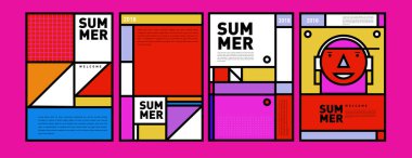 Yaz renkli poster tasarım şablonu. Yaz satış arka plan ve örnek kümesi. Yaz olay poster ve başlık sayfası için minimalist tasarım stil 