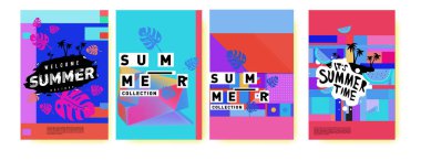 Yaz renkli poster tasarım şablonu. Yaz satış arka plan ve örnek kümesi. Yaz olay poster ve başlık sayfası için minimalist tasarım stil 