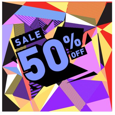 Yaz satış memphis tarzı web afiş. Moda ve seyahat poster indirim. Vektör tatil soyut renkli resimde kampanya ve promosyon.