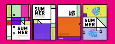 Yaz renkli poster tasarım şablonu. Yaz satış arka plan ve örnek kümesi. Yaz olay poster ve başlık sayfası için minimalist tasarım stil 