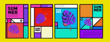 Yaz renkli poster tasarım şablonu. Yaz satış arka plan ve örnek kümesi. Yaz olay poster ve başlık sayfası için minimalist tasarım stil 