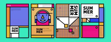 Yaz renkli poster tasarım şablonu. Yaz satış arka plan ve örnek kümesi. Yaz olay poster ve başlık sayfası için minimalist tasarım stil 
