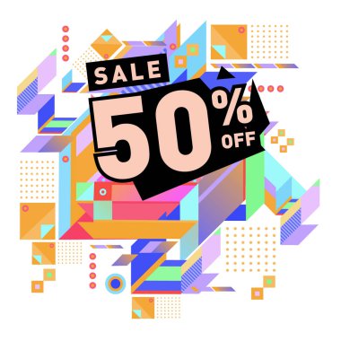 Yaz satış memphis tarzı web afiş. Moda ve seyahat poster indirim. Vektör tatil soyut renkli resimde kampanya ve promosyon.