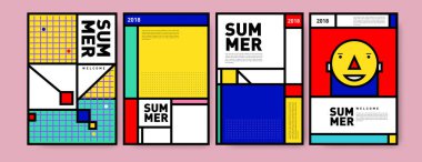 Yaz renkli poster tasarım şablonu. Yaz satış arka plan ve örnek kümesi. Yaz olay poster ve başlık sayfası için minimalist tasarım stil 