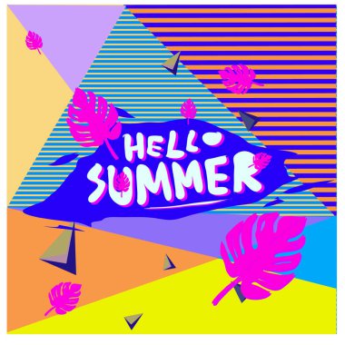 Vektör renkli yaz afiş. Yaz Festivali için illüstrasyon tropikal arka plan.