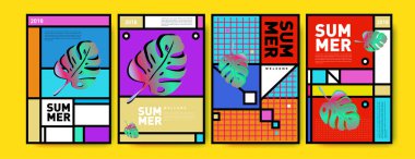 Yaz renkli poster tasarım şablonu. Yaz satış arka plan ve örnek kümesi. Yaz olay poster ve başlık sayfası için minimalist tasarım stil 