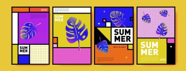 Yaz renkli poster tasarım şablonu. Yaz satış arka plan ve örnek kümesi. Yaz olay poster ve başlık sayfası için minimalist tasarım stil 