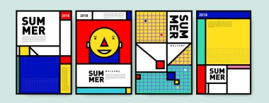 Yaz renkli poster tasarım şablonu. Yaz satış arka plan ve örnek kümesi. Yaz olay poster ve başlık sayfası için minimalist tasarım stil 