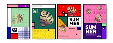 Yaz renkli poster tasarım şablonu. Yaz satış arka plan ve örnek kümesi. Yaz olay poster ve başlık sayfası için minimalist tasarım stil 