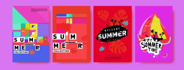 Yaz renkli poster tasarım şablonu. Yaz satış arka plan ve örnek kümesi. Yaz olay poster ve başlık sayfası için minimalist tasarım stil 