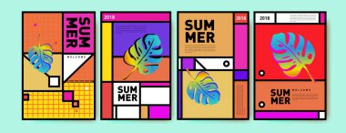 Yaz renkli poster tasarım şablonu. Yaz satış arka plan ve örnek kümesi. Yaz olay poster ve başlık sayfası için minimalist tasarım stil 