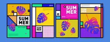 Yaz renkli poster tasarım şablonu. Yaz satış arka plan ve örnek kümesi. Yaz olay poster ve başlık sayfası için minimalist tasarım stil 