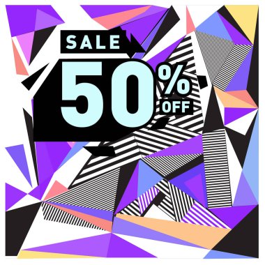 Yaz satış memphis tarzı web afiş. Moda ve seyahat poster indirim. Vektör tatil soyut renkli resimde kampanya ve promosyon.