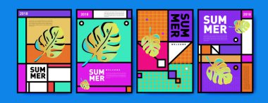 Yaz renkli poster tasarım şablonu. Yaz satış arka plan ve örnek kümesi. Yaz olay poster ve başlık sayfası için minimalist tasarım stil 