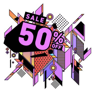 Yaz satış memphis tarzı web afiş. Moda ve seyahat poster indirim. Vektör tatil soyut renkli resimde kampanya ve promosyon.