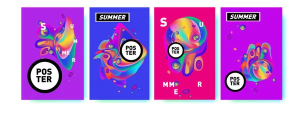 Colorful Summer Poster Design Template Liquid Fluid Background Summer — Stock Vector