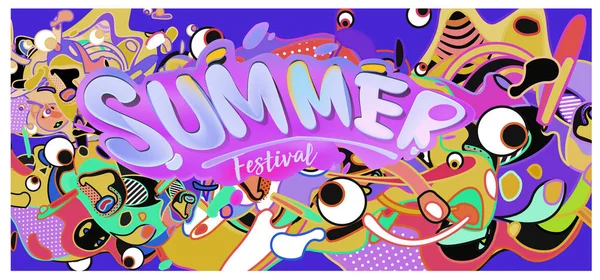 Summer Banner Colorful Doodle Background Design Template Event Sale Promotion — Stock Vector