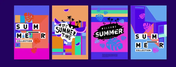 Plantilla Diseño Cartel Colorido Verano Conjunto Fondo Venta Verano Ilustración — Archivo Imágenes Vectoriales