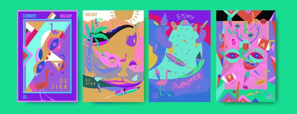 Conjunto Ilustración Verano Para Póster Portada Publicidad Ilustración Diseño Verano — Vector de stock