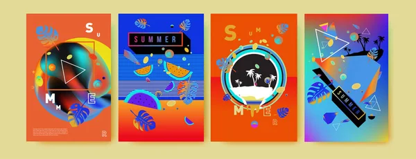 Buntes Sommer Plakatset Vorlage Und Einband Für Tropischen Sommer Sommer — Stockvektor