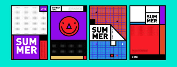 Zomer Kleurrijke Affiche Ontwerpsjabloon Set Zomer Verkoop Achtergrond Afbeelding Minimalistisch — Stockvector