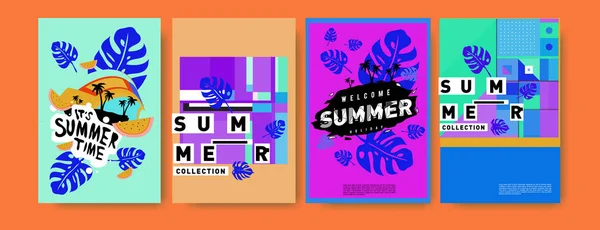 Verão Modelo Design Cartaz Colorido Conjunto Fundo Venda Verão Ilustração — Vetor de Stock