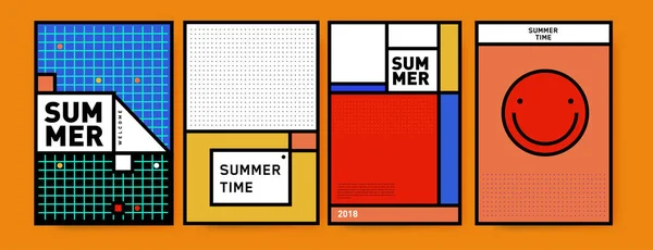 Zomer Kleurrijke Affiche Ontwerpsjabloon Set Zomer Verkoop Achtergrond Afbeelding Minimalistisch — Stockvector