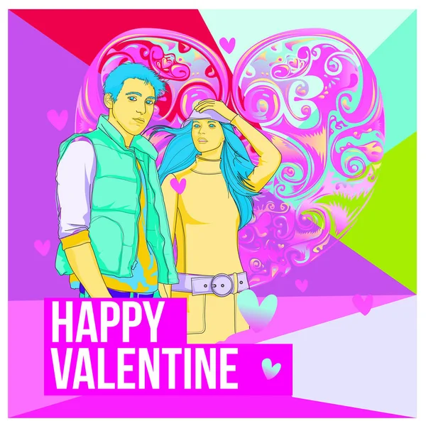 Vektor Man Och Kvinna Glad Familj Par Kärlek Affisch Valentine — Stock vektor