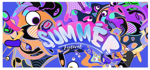 Summer Banner Colorful Doodle Background Design Template Event Sale Promotion — Stock Vector