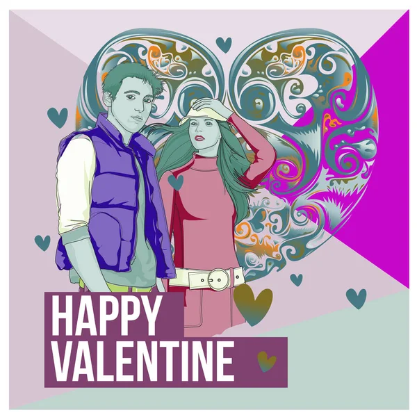 ベクトル男と女幸せ家族のカップルの愛 ポスター バレンタイン グリーティング カード 周年記念のハッピー家族イラスト — ストックベクタ