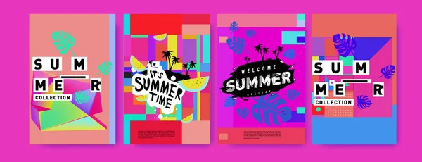 Summer Colorful Poster Design Template Set Summer Sale Background Illustration — Stock Vector