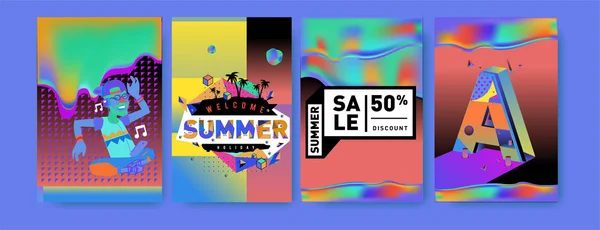 Vector Zomer Verkoop Poster Achtergrond Set Mode Zomer Banner Korting — Stockvector